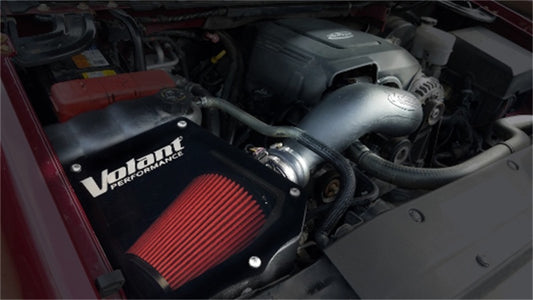 Volant cold air intake for 99-07 Silverado, 01-06 Cadillac Escalade 6.0L V8, with oiled filter and intake tubing visible.