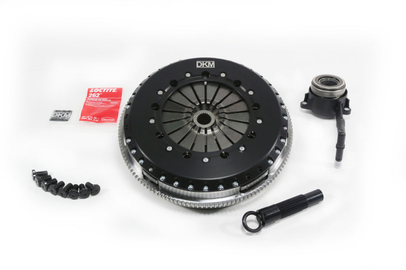 DKM Clutch 2.0 VW/Audi A3 FSI twin disc clutch kit with steel flywheel, designed for high torque up to 660 ft/lbs.