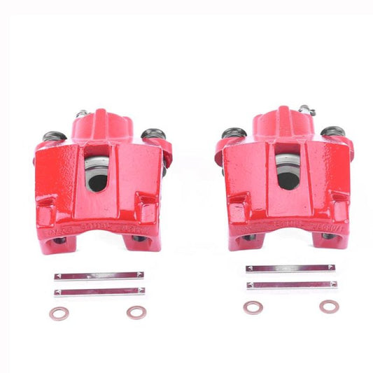 PowerStop rear red brake calipers for Ford Crown Victoria, pair of performance brake calipers without brackets, front view.