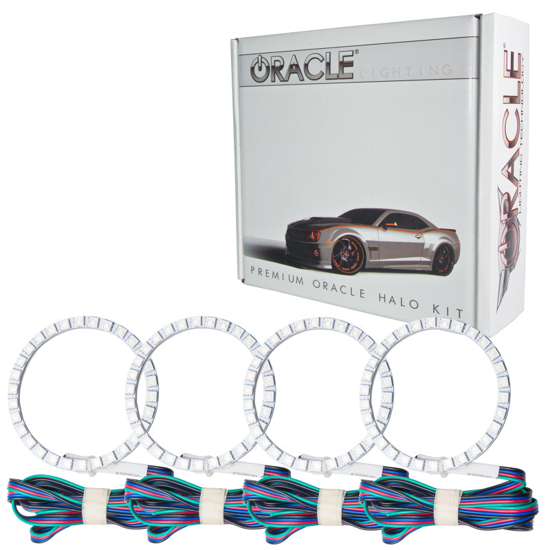 Oracle Lotus Elise 02-08 Halo Kit headlights with ColorSHIFT lighting, featuring sleek black housing and vibrant halo rings.