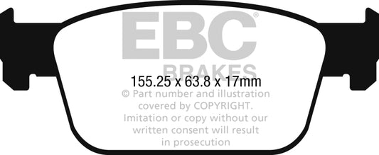 EBC Redstuff front brake pads for Audi A4 2.0L Turbo B9 2017+ performance brake upgrade, showing red ceramic friction material