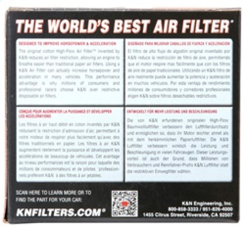 K&N Engineering universal round tapered rubber air filter with 3-inch base, 2-inch top diameter, and 3-inch height for vehicle intake.