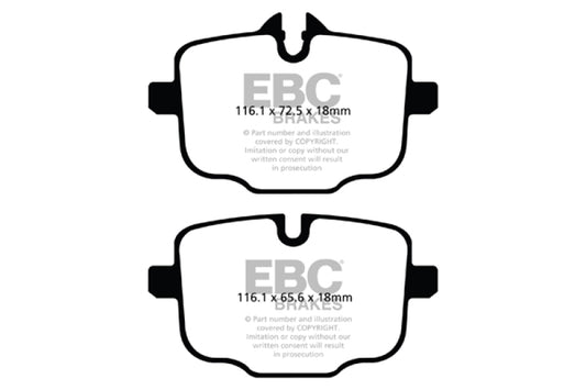 EBC Greenstuff rear brake pads for BMW 535i 3.0 Turbo F10, performance brake pads with green friction material.
