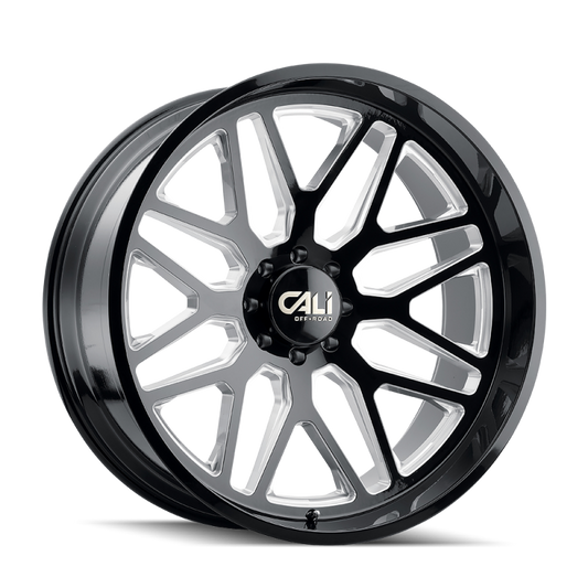 Cali Off-Road Invader 26x14 gloss black milled cast wheel with 6x139.7 bolt pattern and -76mm offset for off-road vehicles