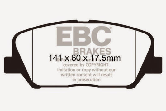 EBC Greenstuff front brake pads for Hyundai Veloster 1.6 Turbo, performance brake pads with green friction material.