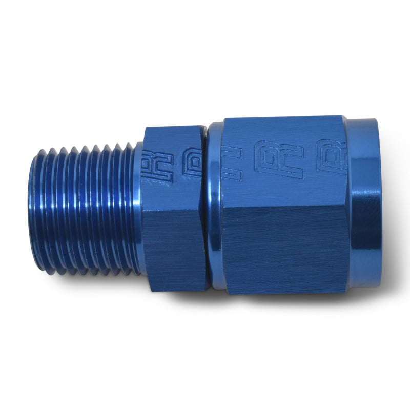 Russell Performance -8 AN straight female to 3/8 inch male NPT fitting, metal automotive fitting with threaded ends.