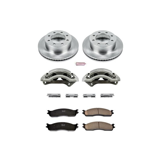 PowerStop OE brake calipers for Dodge Ram 3500 front Autospecialty kit, showing the black calipers with mounting hardware.