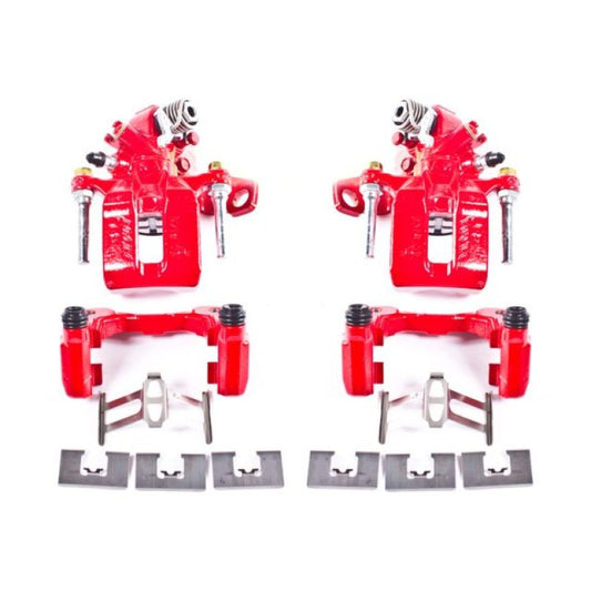 Pair of PowerStop rear red brake calipers with brackets for Acura CSX 2006-2011, performance automotive brake system.