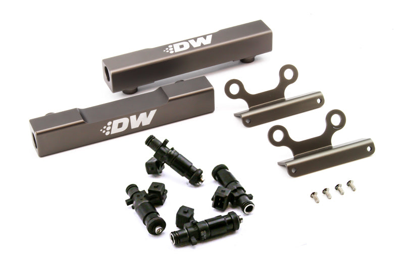 DeatschWerks fuel rail upgrade kit with 1200cc injectors for Subaru WRX 02+ and STI LGT top feed fuel system.