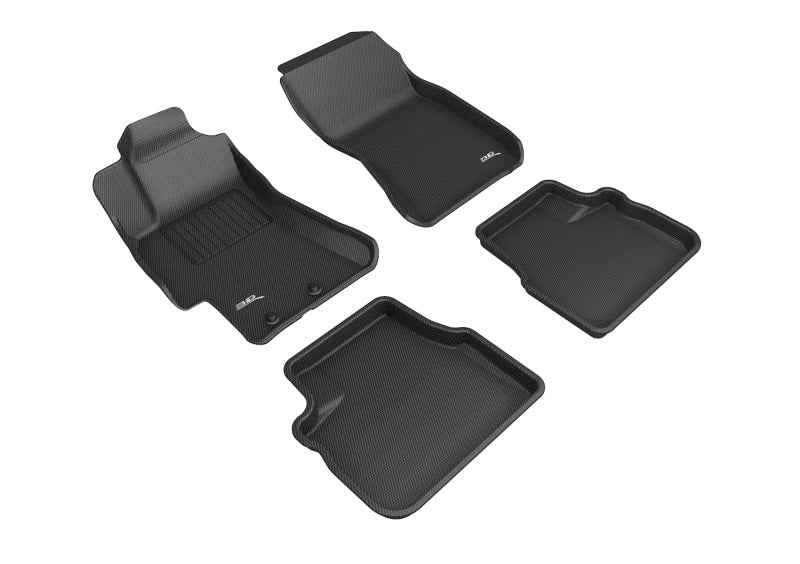 Black 3D MAXpider rubber floor mat set for 2008-2014 Subaru Impreza, Impreza WRX, and WRX STI interior protection.