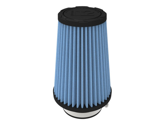 aFe POWER universal clamp-on air filter with D2 Dura-Dry media, 3-inch inlet, 5-inch base, 3.5-inch top, and 7-inch height