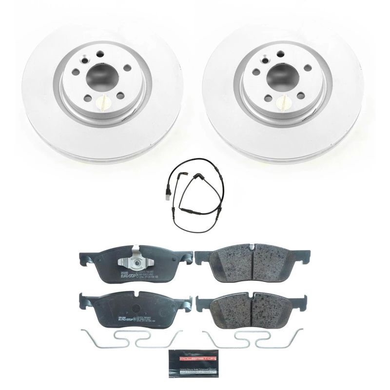 PowerStop OE Euro-Stop brake kit for 2015-2019 Land Rover Discovery Sport front brakes, includes rotors and pads.