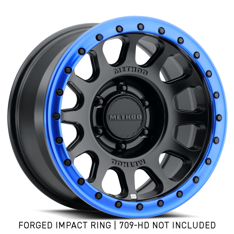 Blue Method Beadlock Ring for 18-inch forged wheels, Style 1, used as a wheel accessory for off-road vehicles.
