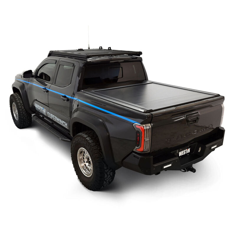 Westin roll-up tonneau cover for 24-26 Toyota Tacoma 5ft bed, black, manual retractable truck bed cover, exterior view