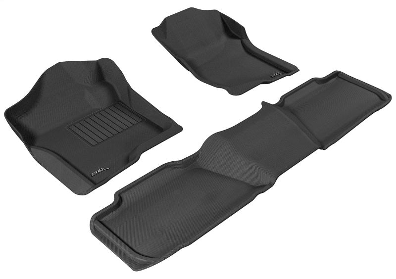 Black rubber 3D MAXpider floor mats for Chevrolet Tahoe 2007-2014 second-row bench, full set with textured surface.