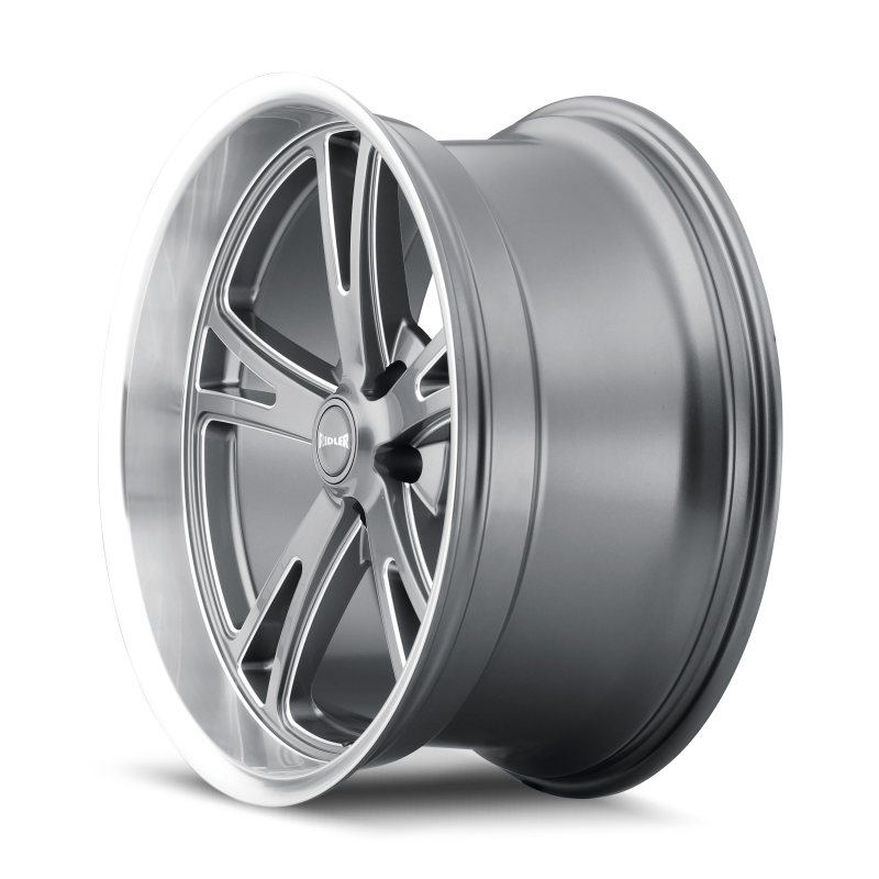 Ridler 606 cast wheel, 18x9.5 inches, 5x120.65 bolt pattern, gloss grey machined finish, 0mm offset, 83.82mm hub size