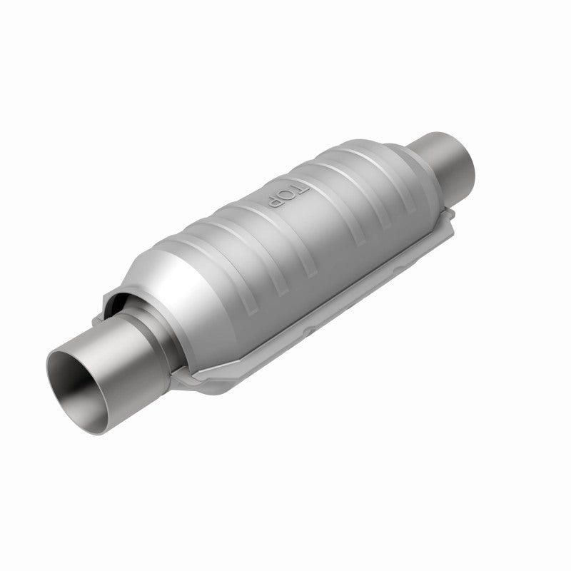 MagnaFlow universal catalytic converter with 2-inch inlet and outlet, 11-inch length, made of stainless steel.