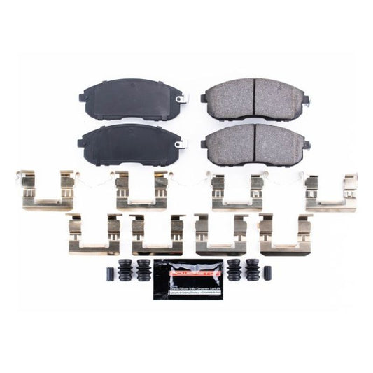 PowerStop Z23 Evolution Sport front brake pads with hardware for Infiniti I35 2002-2004, performance brake replacement.