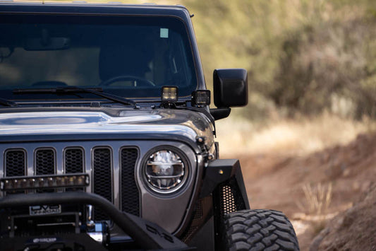 DV8 Offroad Jeep Gladiator JT cowl light bar bracket mounted on vehicle for off-road lighting.
