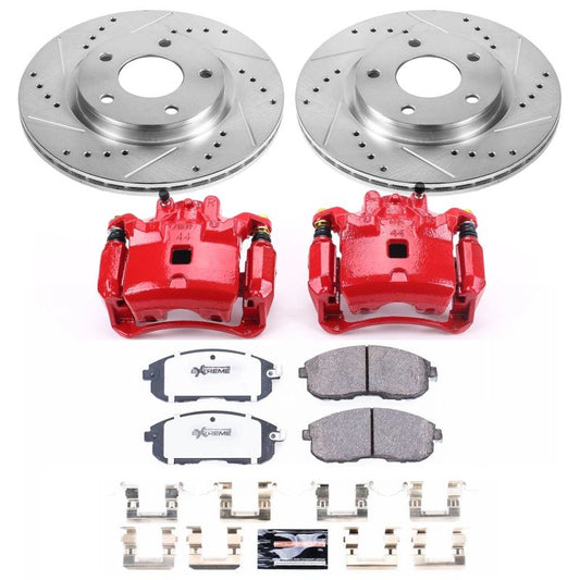 PowerStop Z26 Street Warrior brake kit with front calipers for Nissan Sentra 2013-2018, showing brake rotors and calipers.
