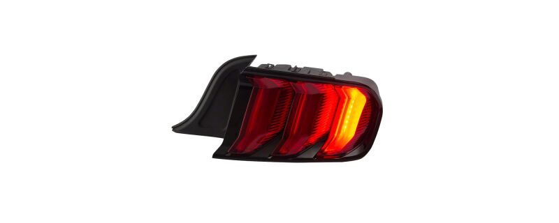 Raxiom Ford Mustang Euro Style LED tail lights with gloss black housing and red lenses, designed for 2015-2023 models.
