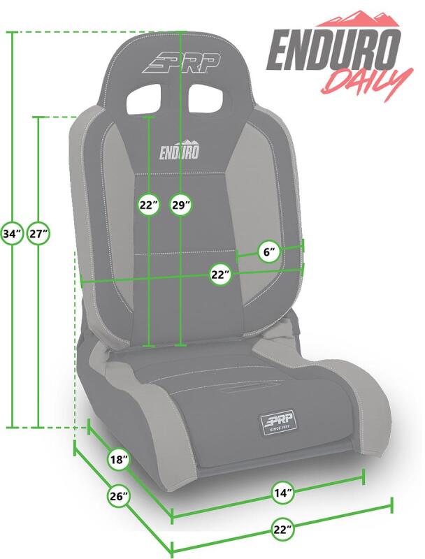 PRP Seats EnduroDaily reclining suspension passenger seat in black and green vinyl with padded backrest and armrests.