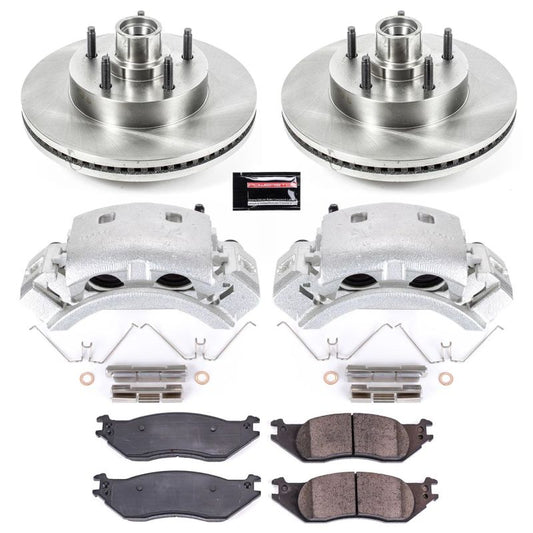 PowerStop OE brake rotors for 2004-2005 Ford E-150 Club Wagon front autospecialty kit with calipers, shown in image.