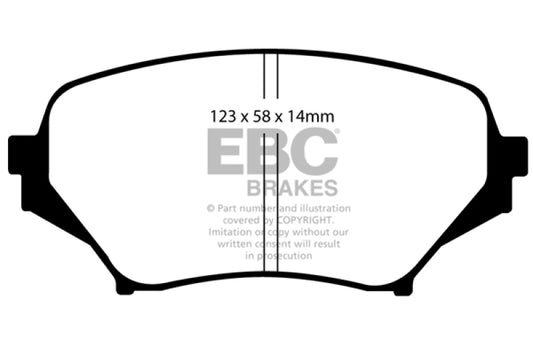 EBC Redstuff front brake pads for Mazda Miata MX5 2.0, high-performance brake pads with red friction material.