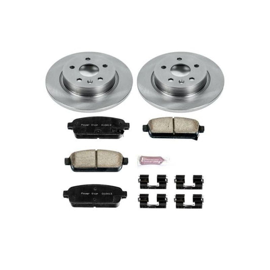 PowerStop rear Autospecialty brake kit for 2013-2018 Buick Encore, including brake rotors and pads, installed on the vehicle.