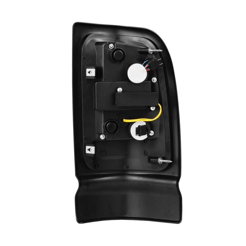 AlphaRex LUXX-Series LED tail lights for Dodge Ram 1500/2500/3500, Alpha-Black finish, showing sleek design and LED lighting details.