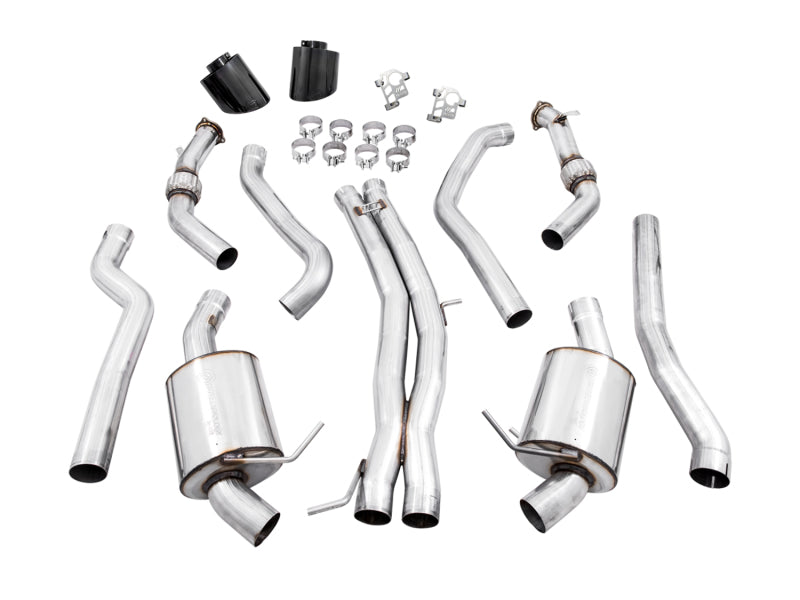 AWE Tuning Audi B9.5 RS 5 Coupe catback exhaust with non-resonated touring edition, featuring RS-style diamond black tips.