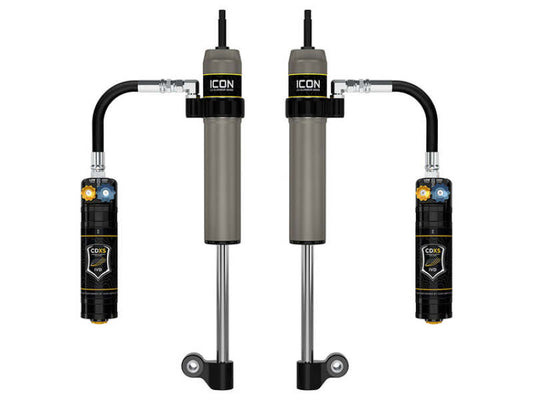 ICON 05-23 Toyota Tacoma rear coilover shock absorbers, VS 2.5 Alum RXT remote reservoir pair with CDXS features.