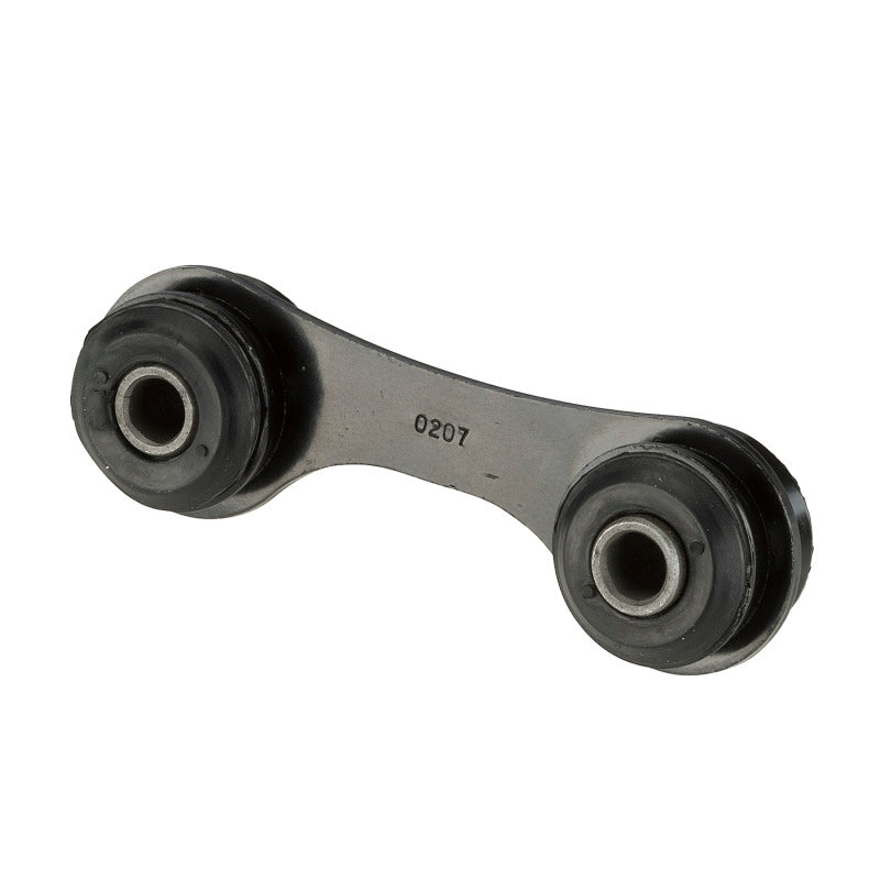 Moog Chevrolet Malibu rear sway bar endlink kit showing black metal links with mounting bushings on a white background.