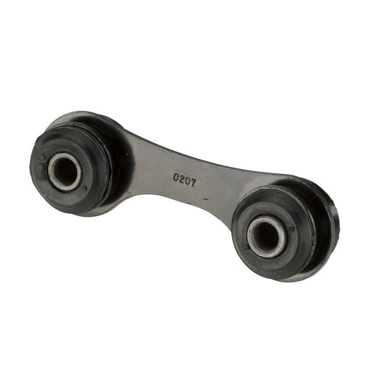 Moog Chevrolet Malibu rear sway bar endlink kit showing black metal links with mounting bushings on a white background.