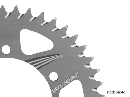 Silver Vortex Racing Aluminum Rear Sprocket for 520 chain, 44 teeth, designed for motorcycle or dirt bike use.