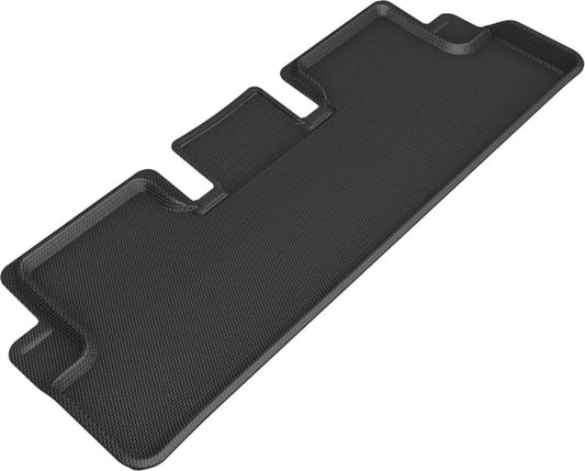 Black 3D MAXpider Kagu rubber floor mats for second row of Tesla Model 3 (2020-2021) with textured surface and custom fit.