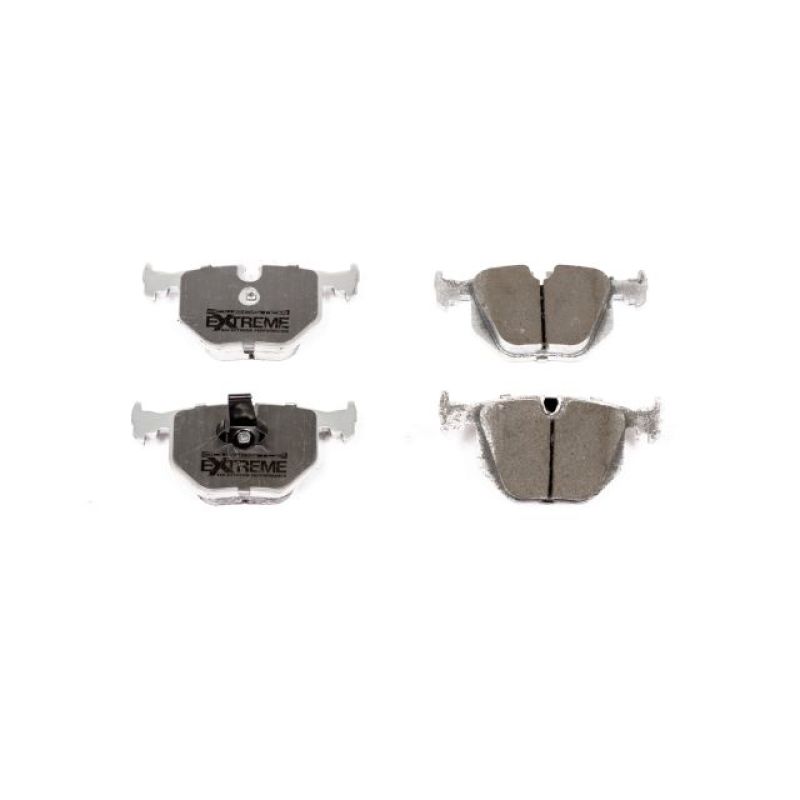 PowerStop Z26 Extreme Street rear brake pads for BMW 330Ci, showing black brake pad with hardware attachments.