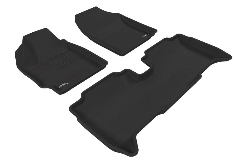 3D MAXpider black rubber floor mats for Toyota Yaris Sedan 2007-2011, full set with textured surface and precise fit.