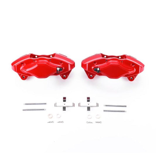 Pair of PowerStop red rear brake calipers for 2008-2014 Subaru Impreza without brackets, high-performance automotive brake components