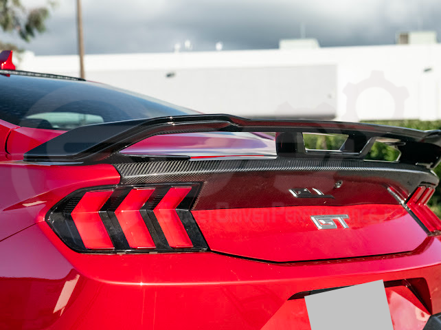 2024-UP FORD MUSTANG | DARKHORSE STYLE GLOSSY BLACK REAR TRUNK LID GURNEY FLAP WICKERBILL WING SPOILER