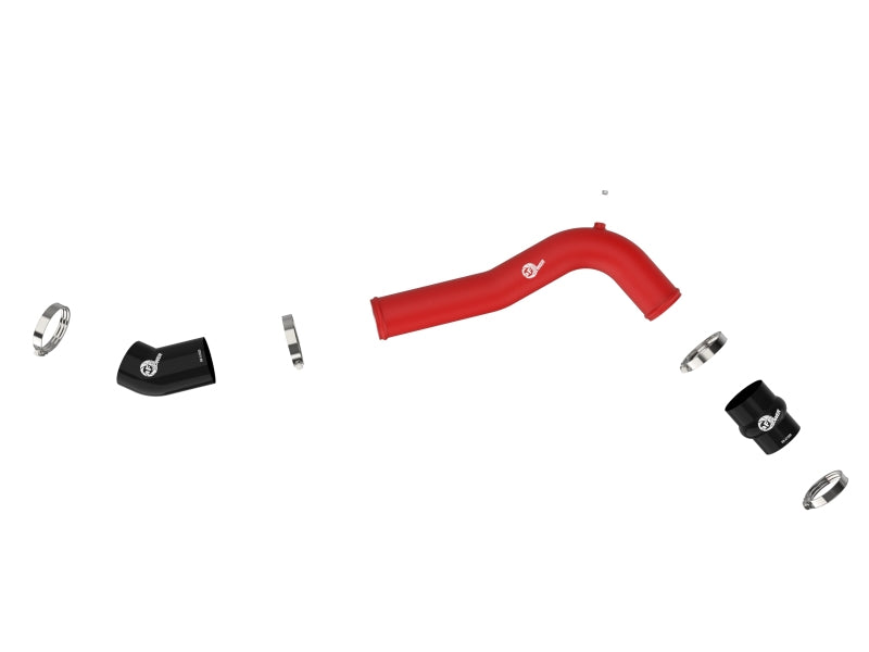 aFe BladeRunner 2-3/4-inch aluminum cold charge pipe for Ford Explorer ST V6 3.0L turbo intercooler in red.