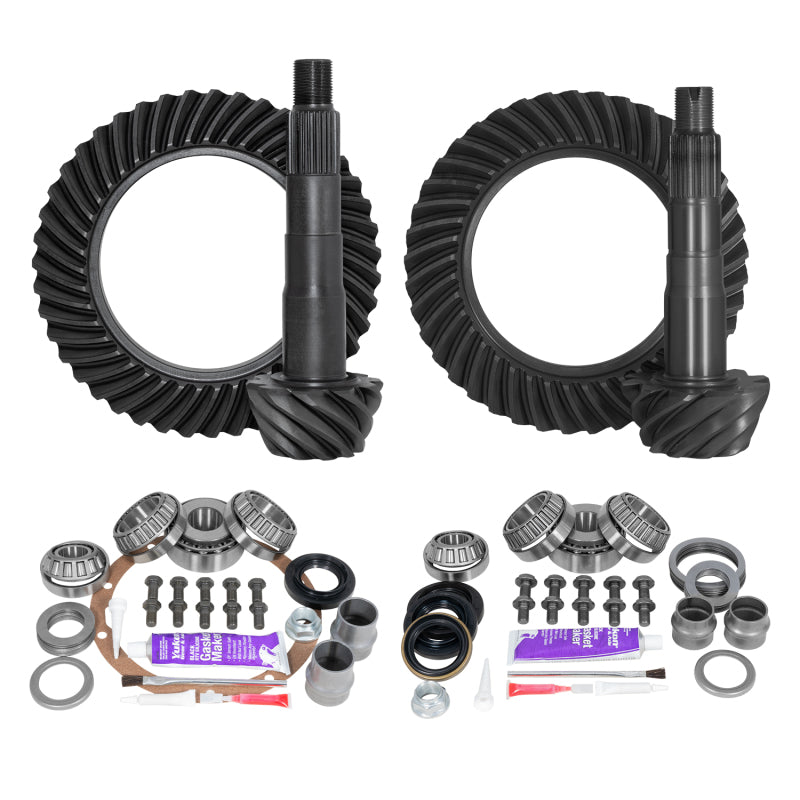 Yukon Gear & Axle front and rear ring and pinion gear kit for Toyota 8/8IFS differentials with 4.56 ratio, for manual transmission.