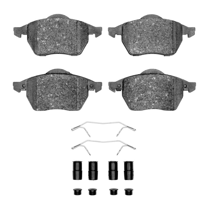 R1 Concepts OE front semi-metal brake pads and hardware kit for Volkswagen Golf R1 96-99 model, including mounting hardware.