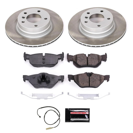 PowerStop rear semi-coated brake rotor kit for BMW 328i (2011-2013), performance blank brake kit with ventilated rotors.