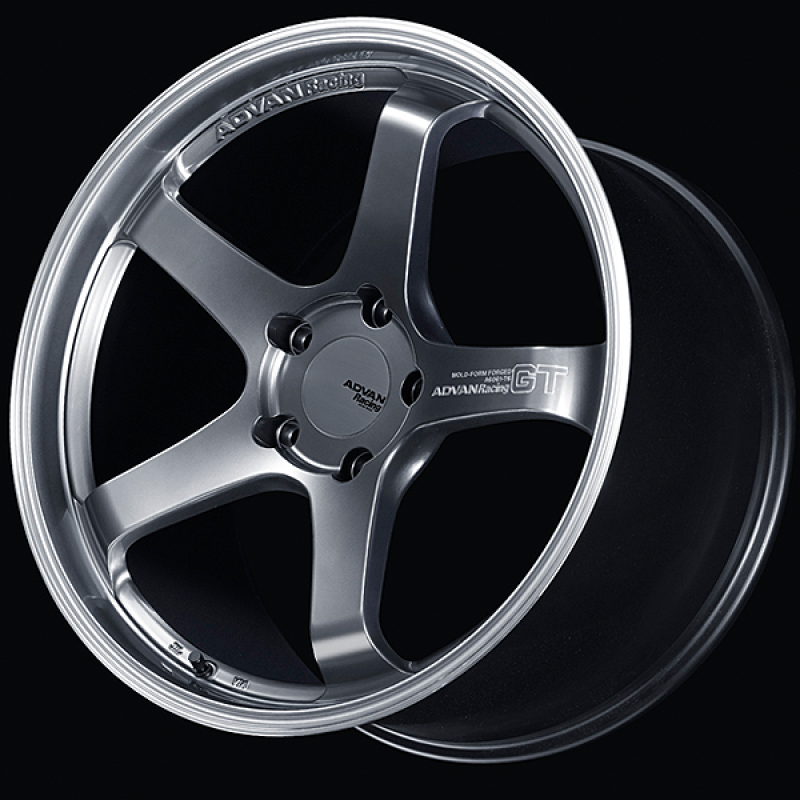 Advan GT forged wheel for Porsche 19x9.0 inches, hyper platinum black finish, 5x130 bolt pattern, +55 offset, machined details