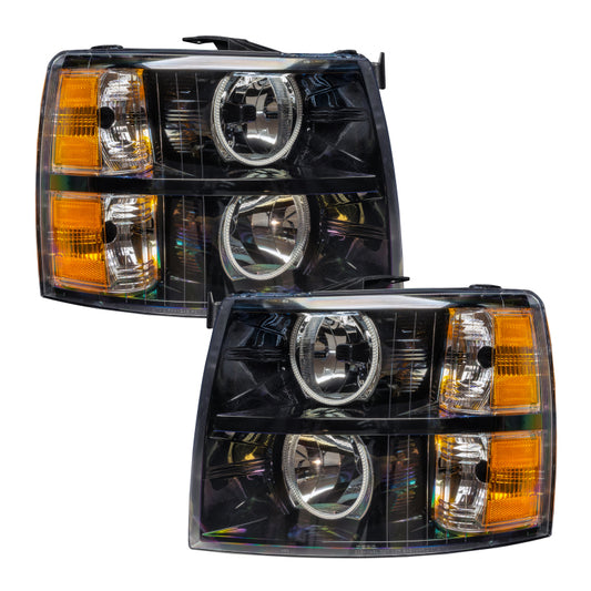 Oracle Lighting red assembled halo headlights for 2007-2013 Chevrolet Silverado, round style, bright LED halo rings.