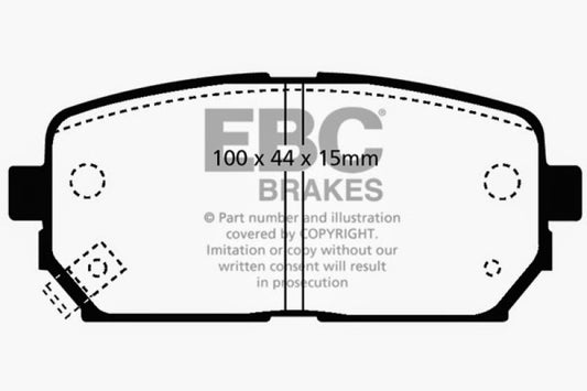 EBC Ultimax2 rear brake pads for Kia Rondo 2.4L 2007-2010, OE quality brake pads with metal backing and friction material.