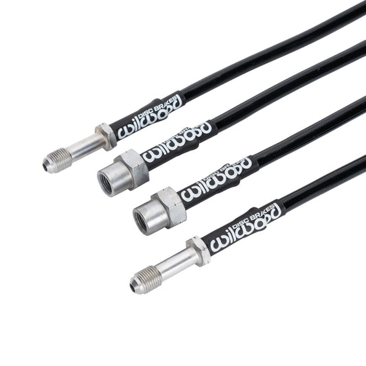 Wilwood rear brake line kit for 2008-2013 BMW M3, flexible brake hose set with metal fittings for improved braking performance.