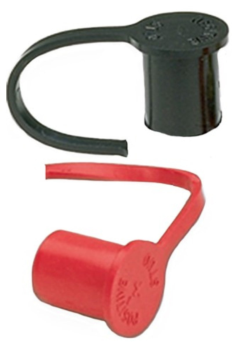 Moroso remote battery jumper terminal cap kit with black and red caps for radiator or battery connection, image shows caps on a white background.