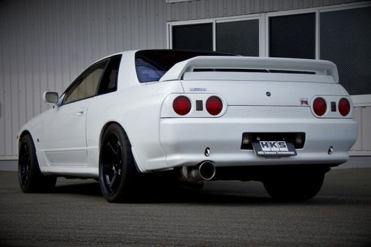HKS Urban Matte Edition catback super turbo muffler for Nissan Skyline GT-R R32 RB26DETT, showcasing matte finish and exhaust design